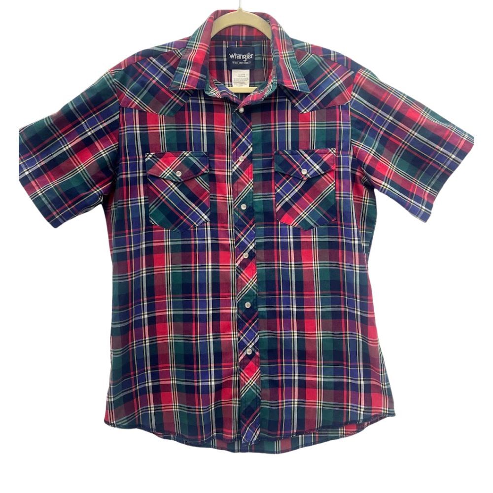 Vintage Wrangler Western Shirt Men's Plaid Pearl Snaps Medium